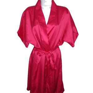 Vintage 80s Night Magic Hot Pink Kimono Robe Medium Knee Length Belted USA Made